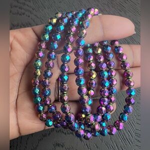 Faceted aura hematite bracelet 7’ (one)